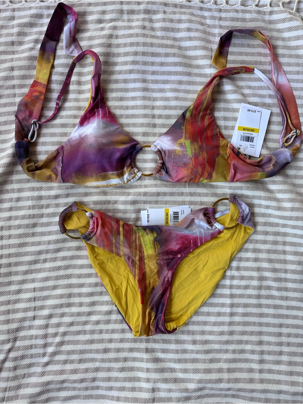 BECCA Multicolor Ring-Accent Bikini — Purple, Yellow, Red